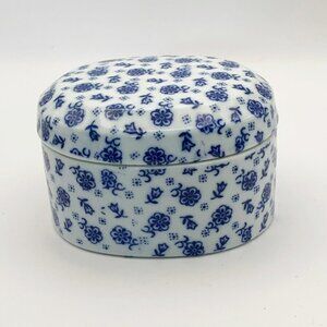 Vintage I.W. Rice & Co. Inc. Blue & White Floral Small Lidded Dish